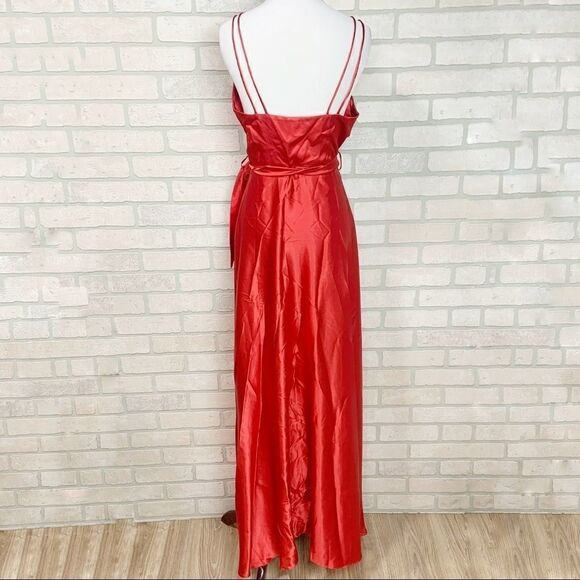 Vtg Handmade Red Satin Wrap Evening Dress Q25 - Picture 8 of 8
